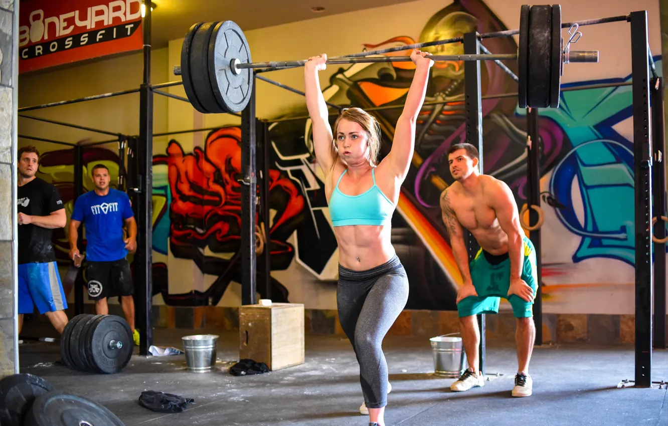 Фото обои Blonde, female, crossfit, technique, weight lifting