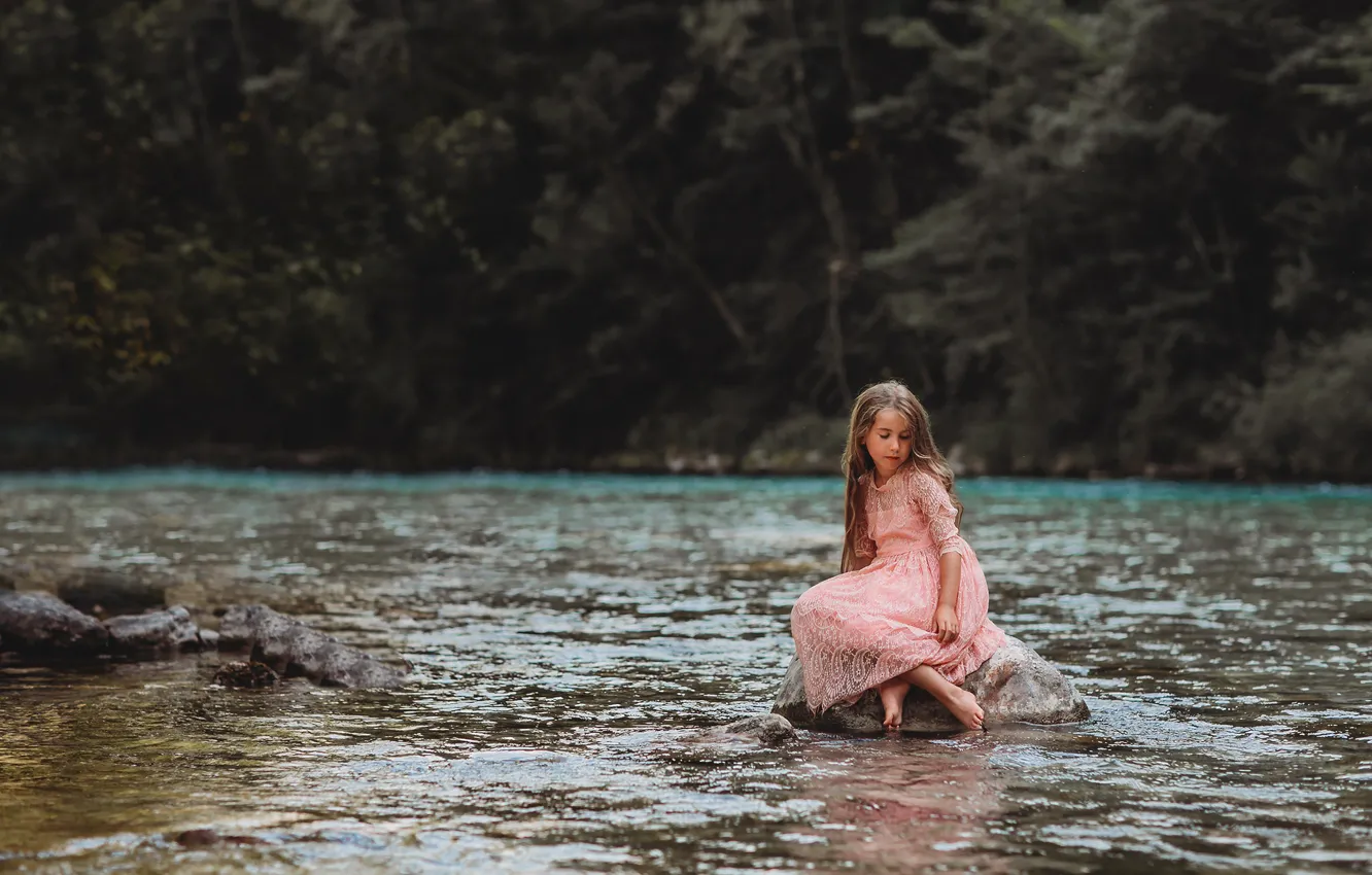 Фото обои природа, река, девочка