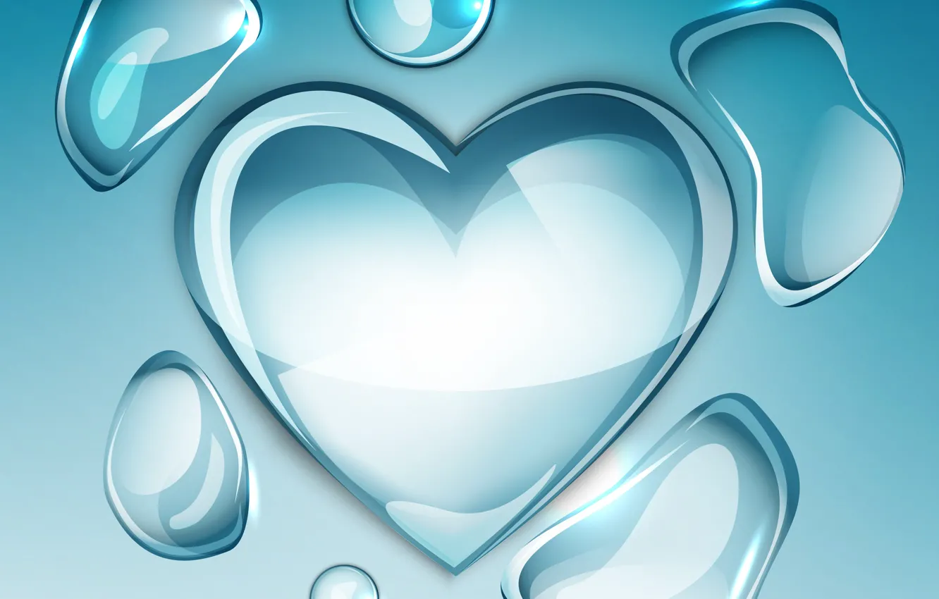 Фото обои фон, сердце, водяные капли
