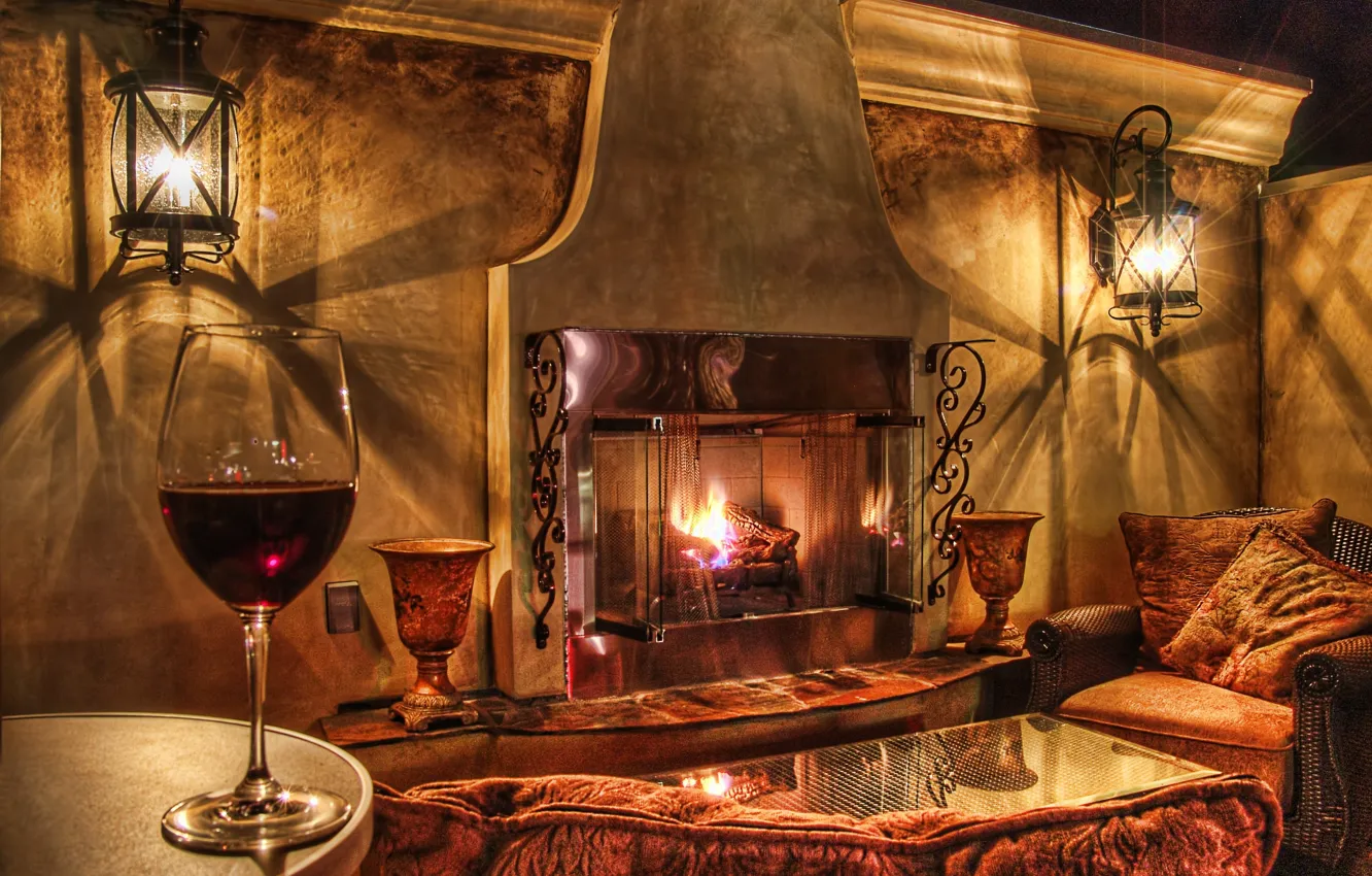 Фото обои glass, room, interior, fireplace