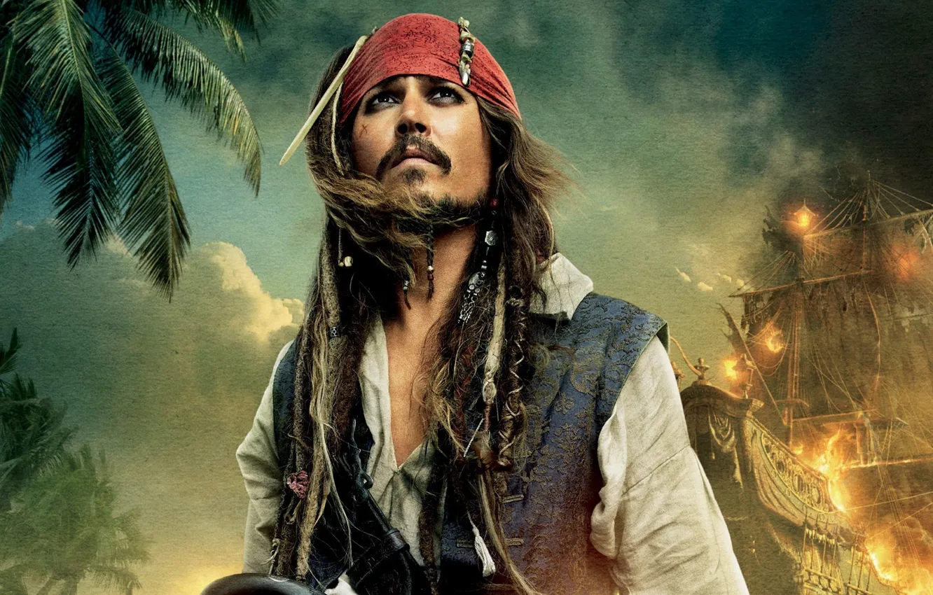 Фото обои johnny depp, captain jack sparrow, pirates of the caribbean on stranger tides