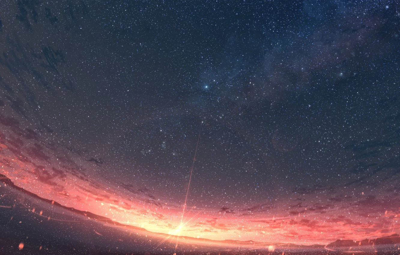 Фото обои небо, вода, звезды, закат, Rune Xiao