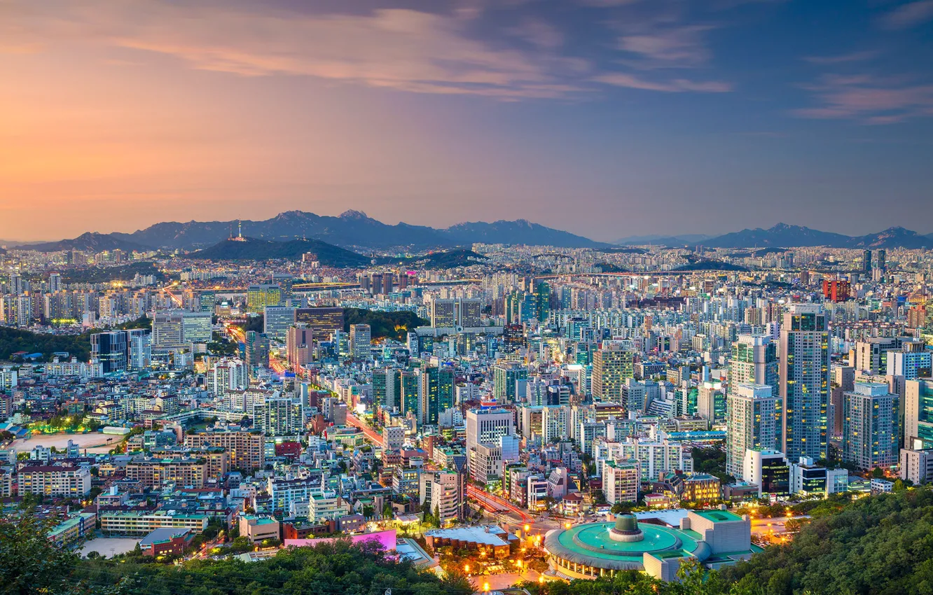 Фото обои панорама, South Korea, Сеул, Seoul, Республики Корея
