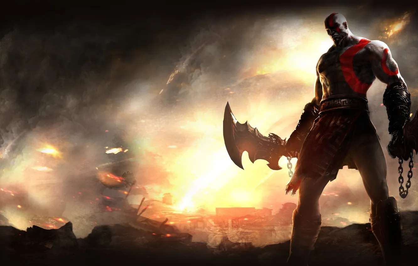 Фото обои игра, меч, Kratos, God of War