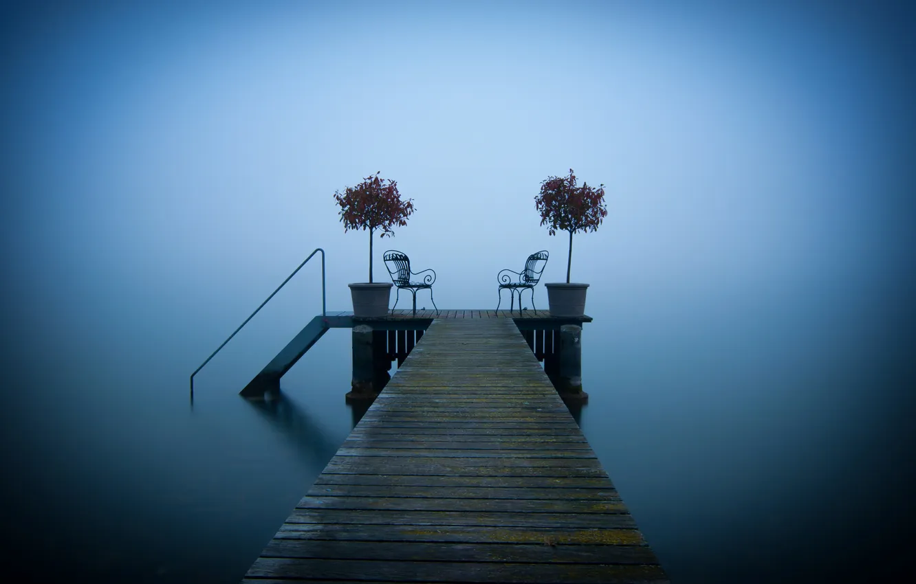 Фото обои мост, озеро, рай, кресла