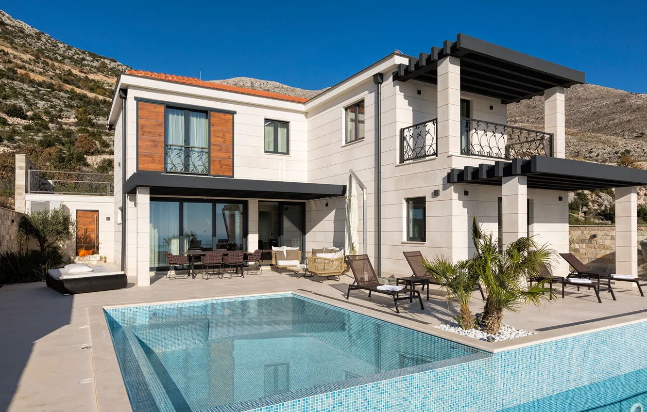 Фото обои вилла, бассейн, терраса, Хорватия, Дубровник, Villa Anna with pool near Dubrovnik, архитекттура