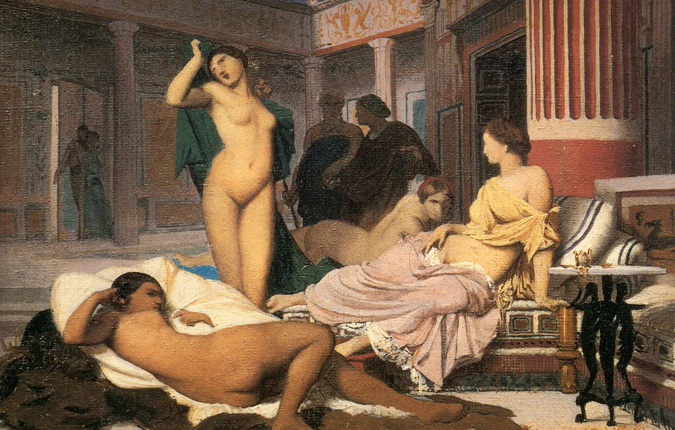 Фото обои эротика, картина, жанровая, Жан-Леон Жером, Греческий Интерьер