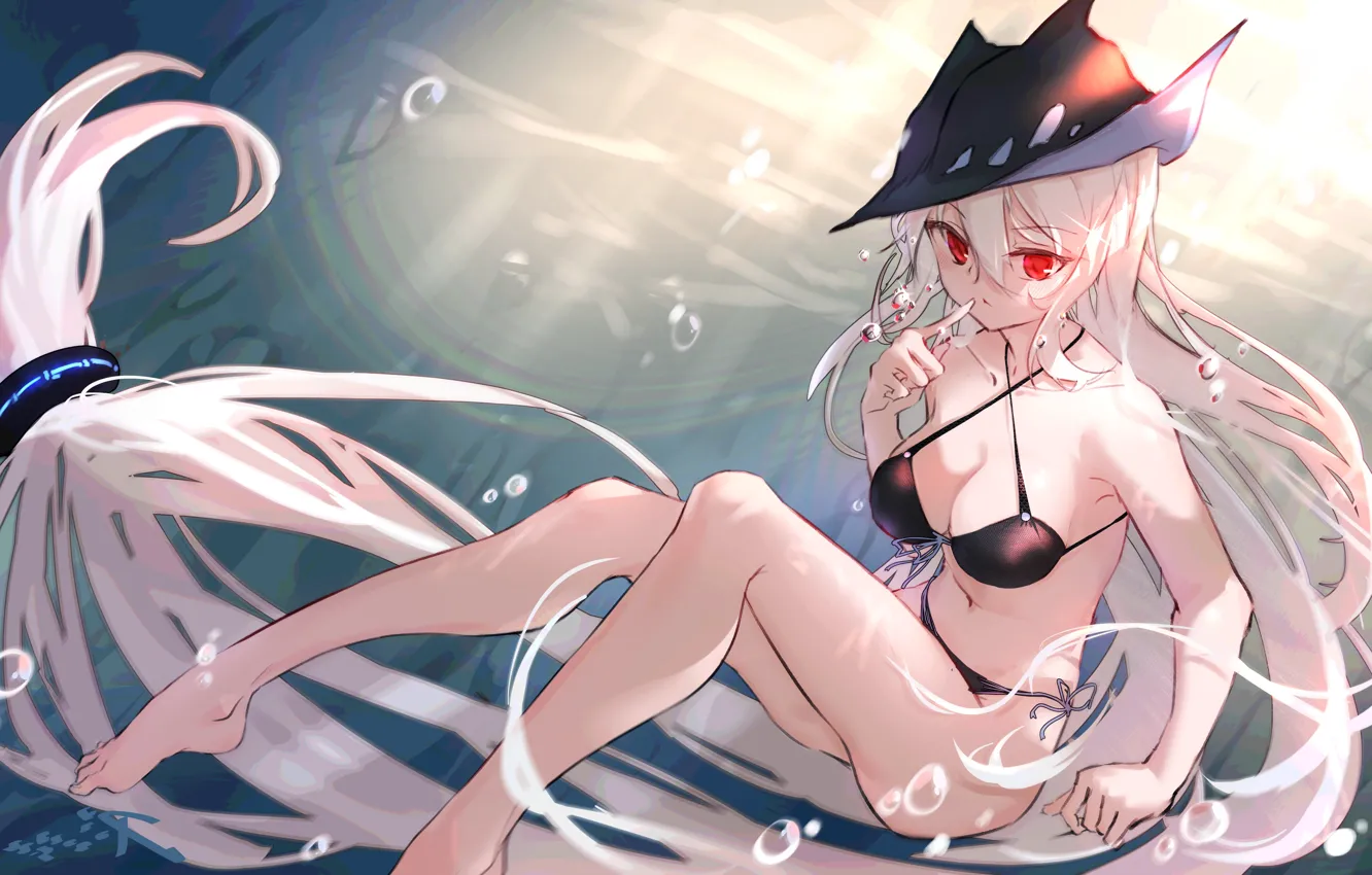 Фото обои girl, sexy, cleavage, long hair, legs, hat, boobs, anime