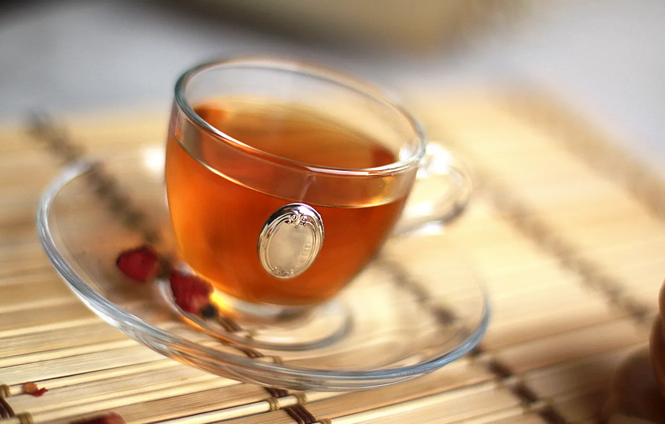 Фото обои стекло, чай, утро, бамбук, чашка
