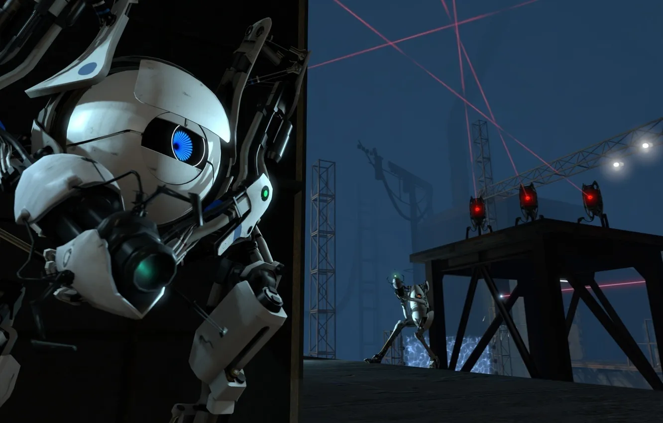 Фото обои Portal 2, турели, прикрытие, боты