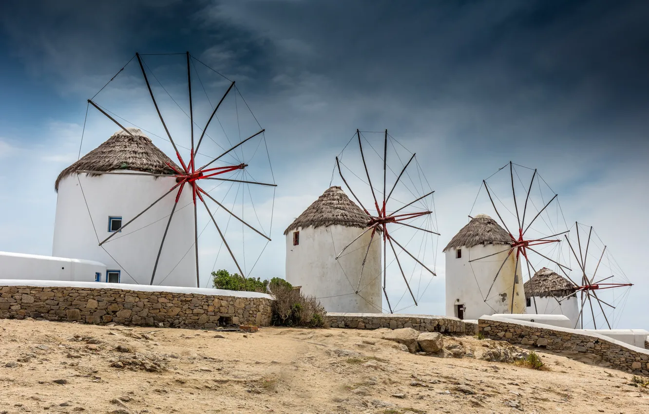 Фото обои Греция, ветряки, мельницы, Mykonos