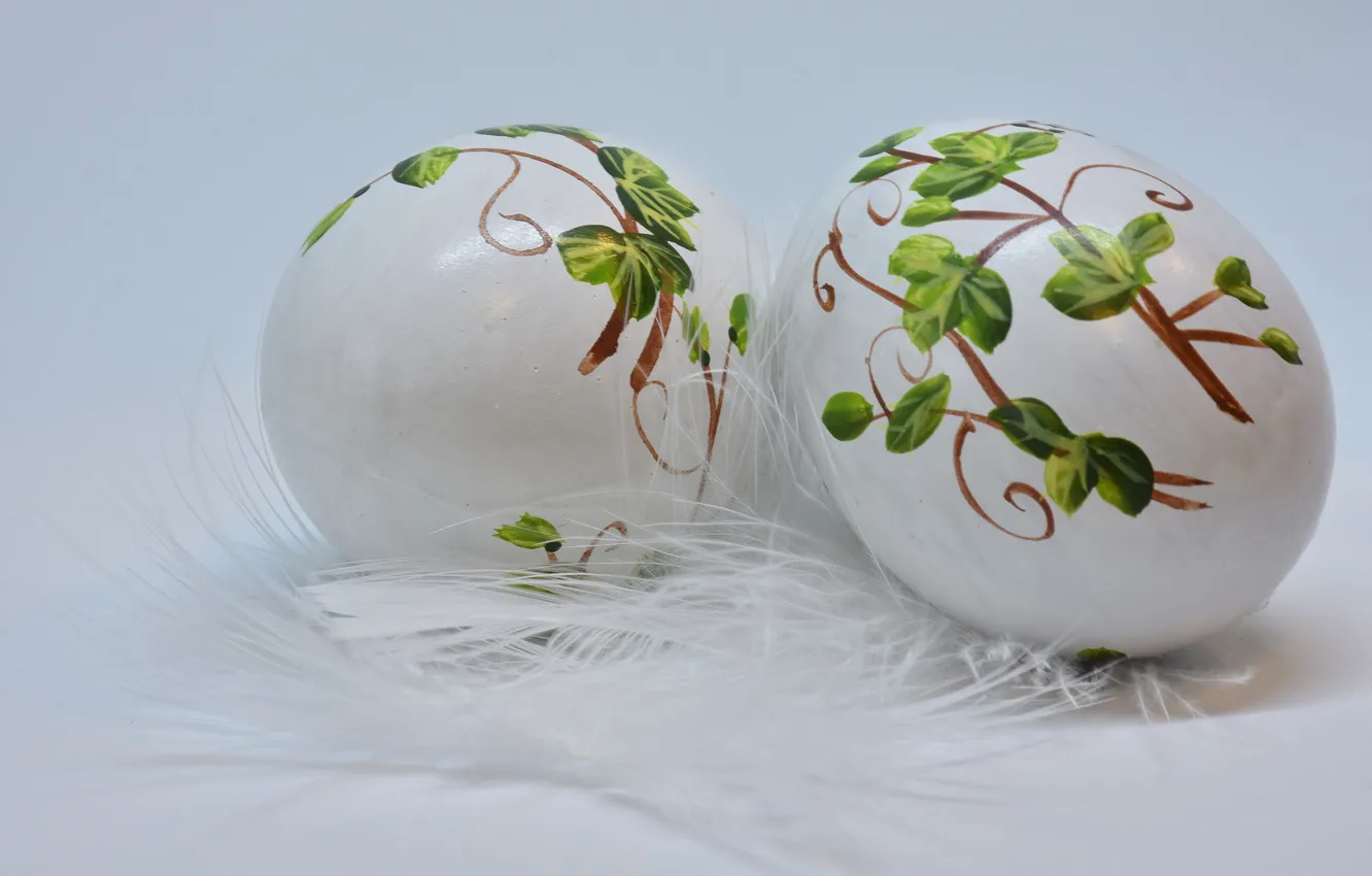 Фото обои праздник, яйца, перья, Пасха