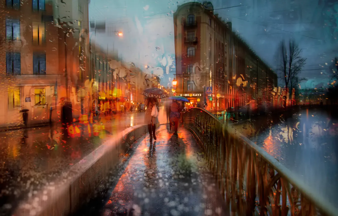 Фото обои осень, девушка, дождь, зонт, Питер, St Petersburg