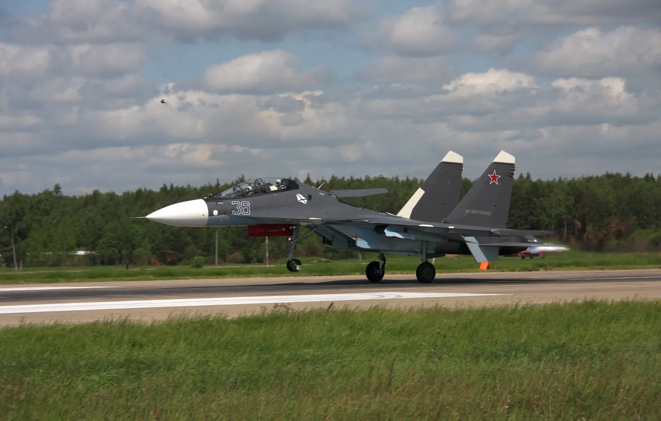 Фото обои истребитель, аэродром, многоцелевой, Su-30 SM