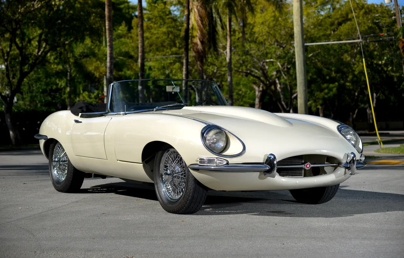 Фото обои белый, Jaguar, ягуар, E-Type, классика, 1967, Series I, Open Two Seater