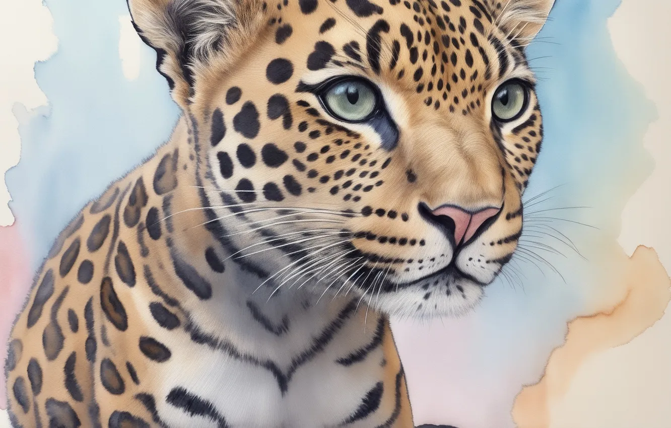 Фото обои акварель, пятна, леопард, leopard, пятнистый, детеныши, cute, милые