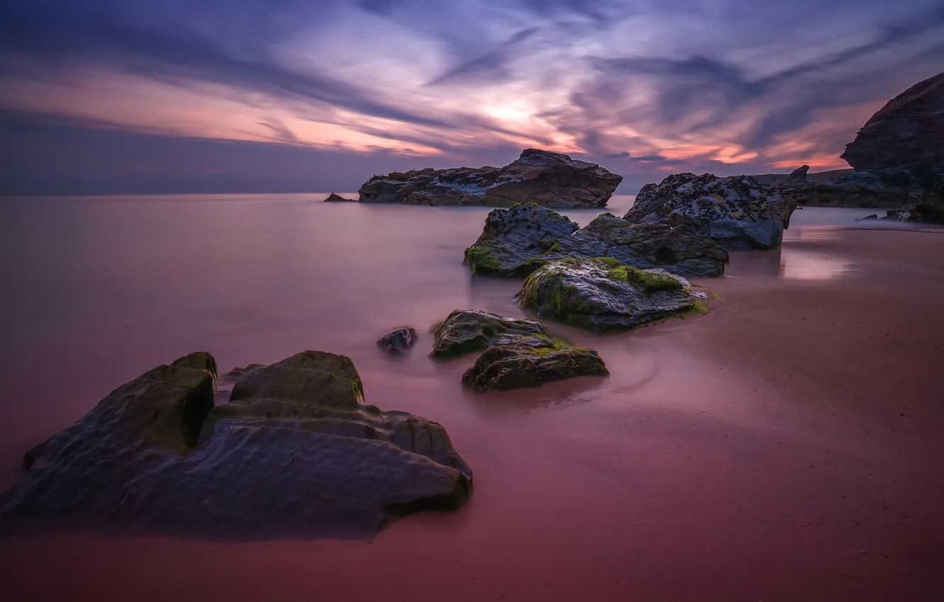 Фото обои пляж, скалы, вечер, Великобритания, Уэльс, графство Корнуолл