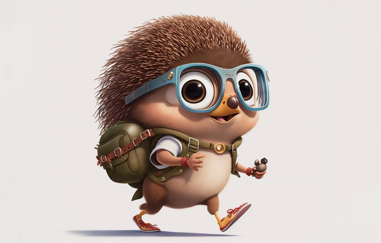 Фото обои animals, minimalism, art, shoes, glasses, illustration, hedgehog, white background