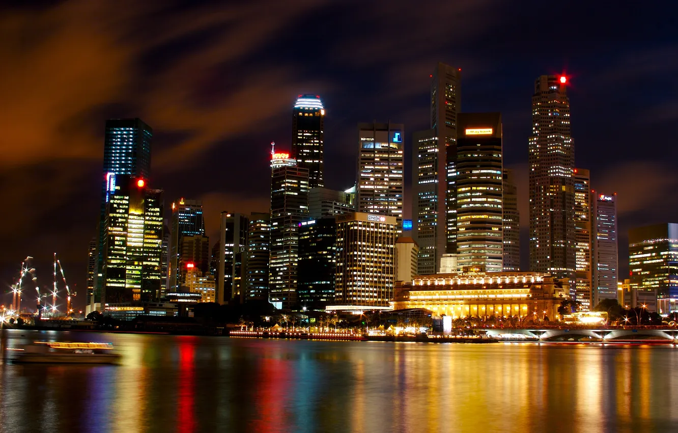 Фото обои ночь, city, дома, Сингапур, высотки, Singapore, отель.