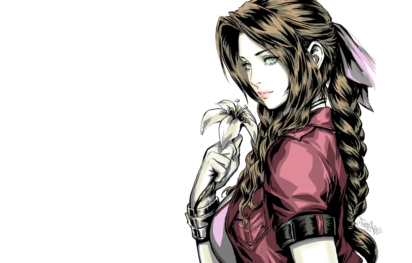 Фото обои девушка, цветы, фон, игра, арт, art, Final Fantasy VII, Yury Flics