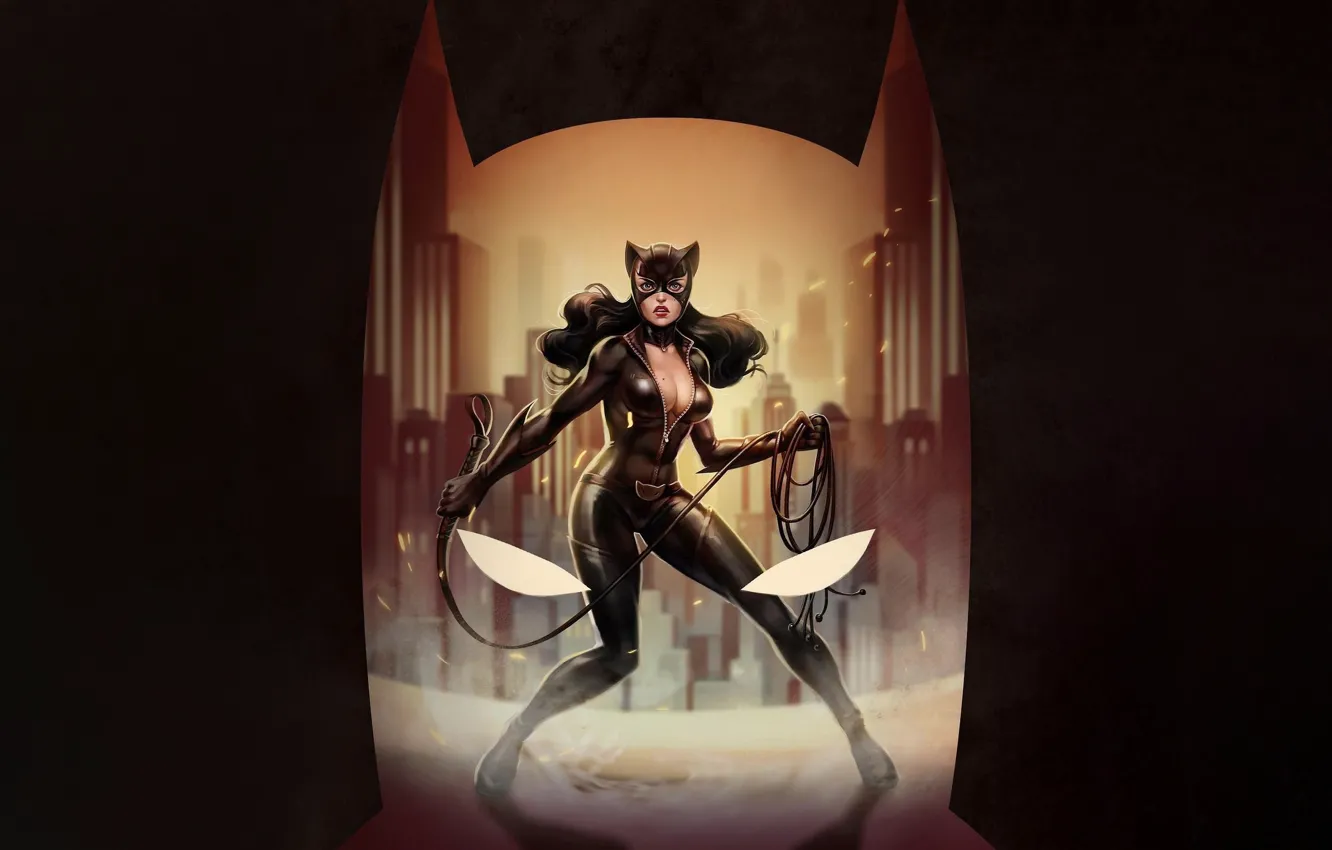 Фото обои Рисунок, Костюм, Латекс, Женщина-кошка, Art, Batman, Женщина кошка, Фигура