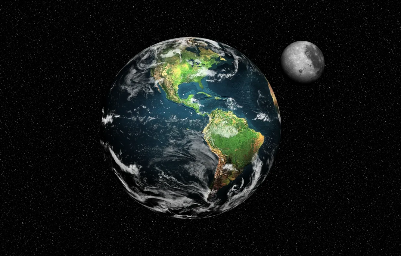 Фото обои космос, планета, спутник, звёзды, Луна, Замля