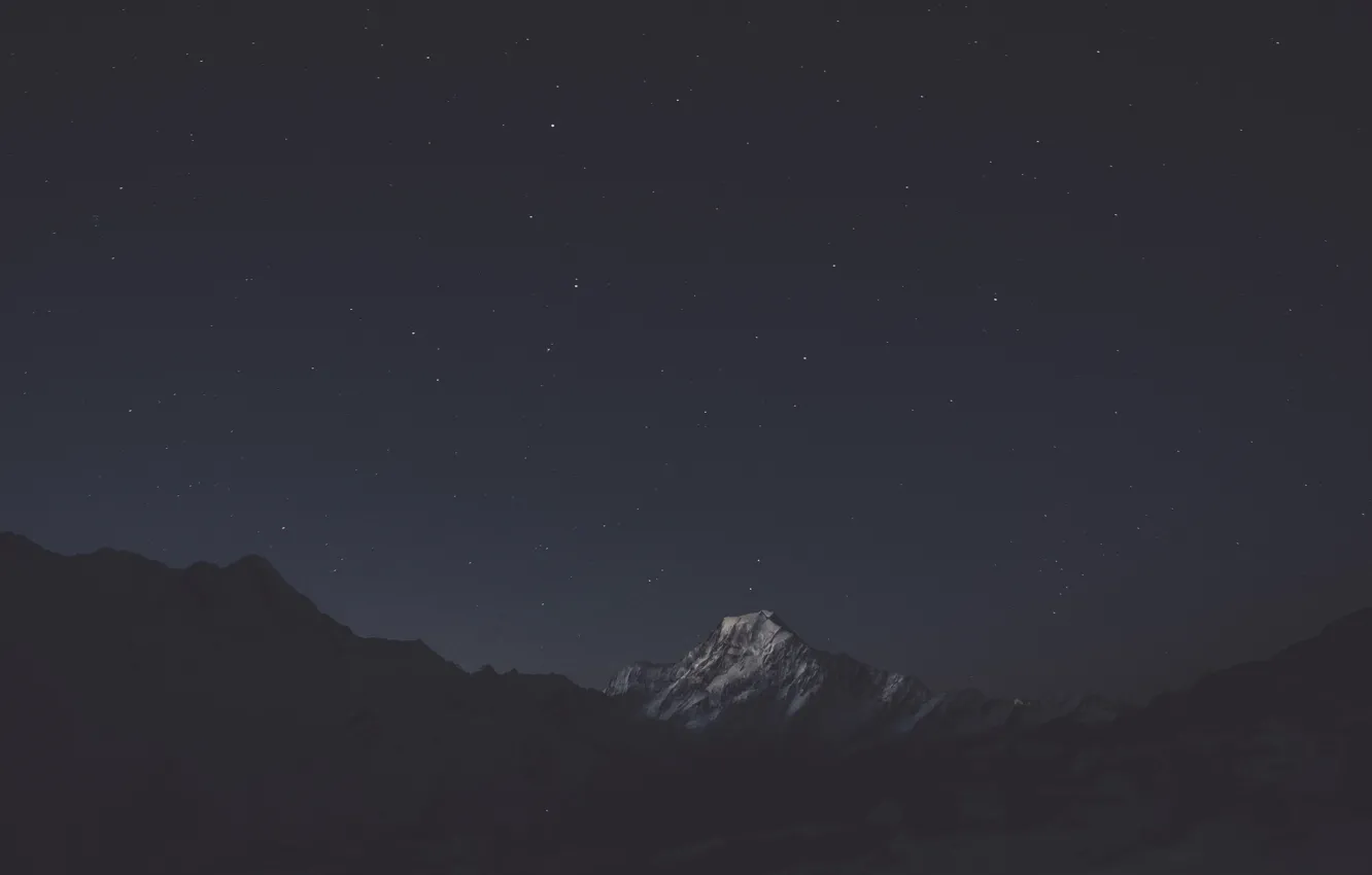 Фото обои зима, небо, снег, горы, ночь, природа, скалы, звёзды
