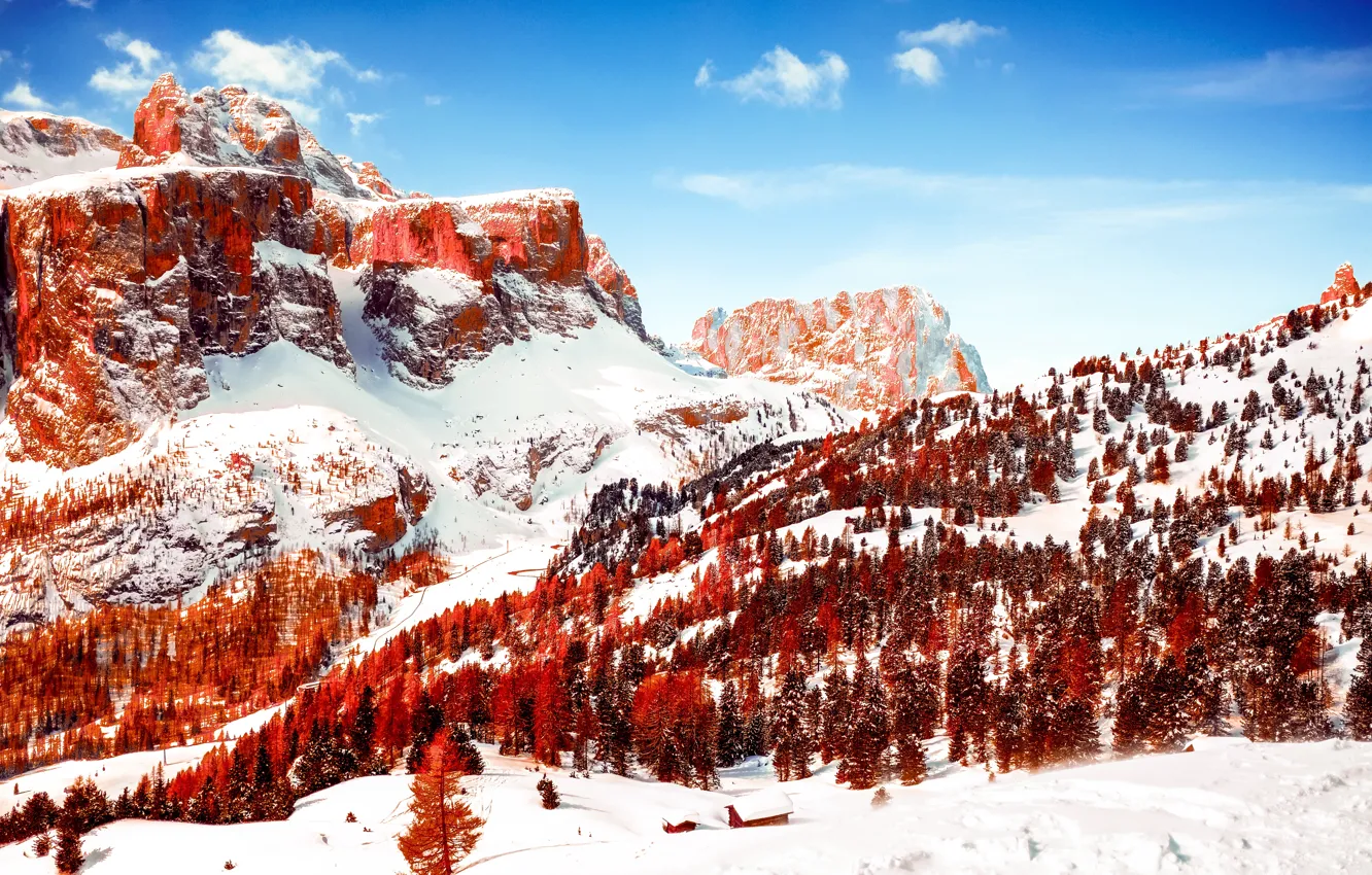 Фото обои снег, snow, заснеженные горы, Dolomites, Capped Mountains, Red Infrared