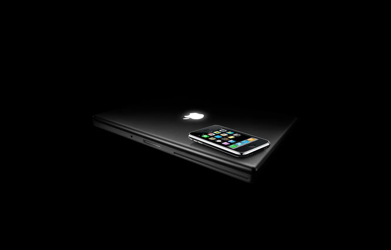 Фото обои фон, чёрный, Apple, телефон, ноутбук, ifon