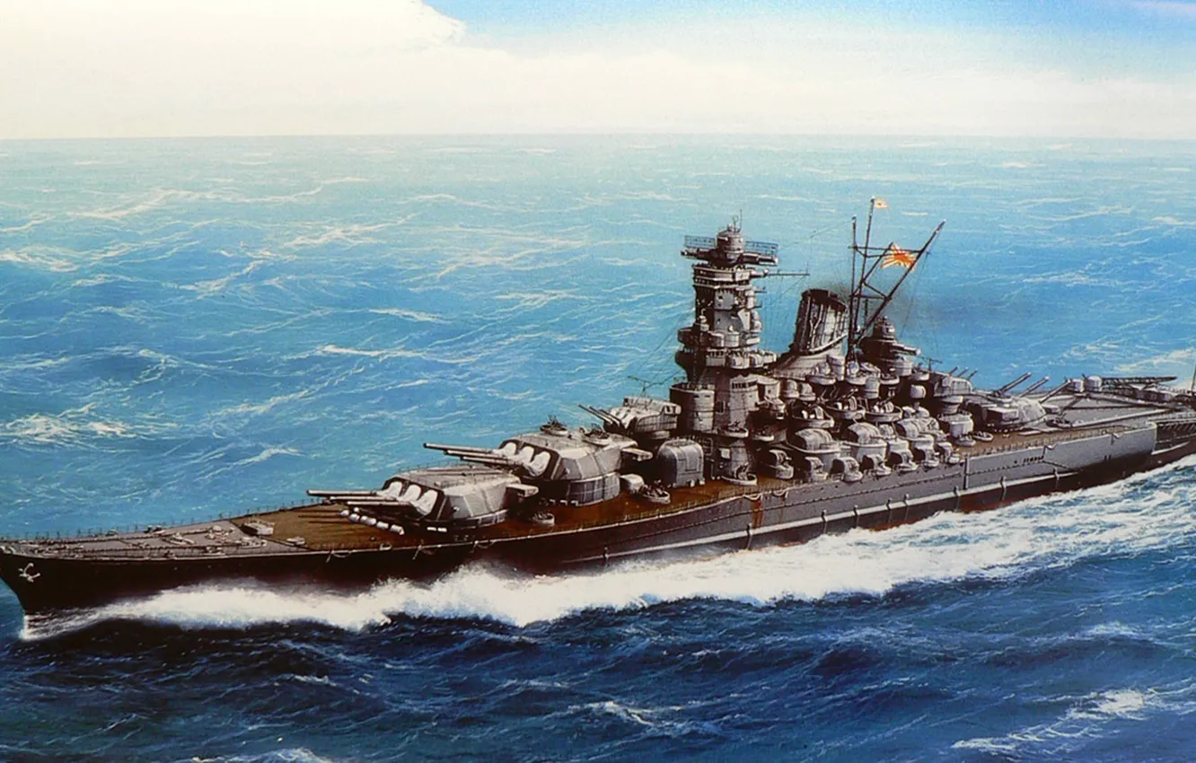 Фото обои корабль, арт, флот, военный, линкор, японский, battleship, WW2
