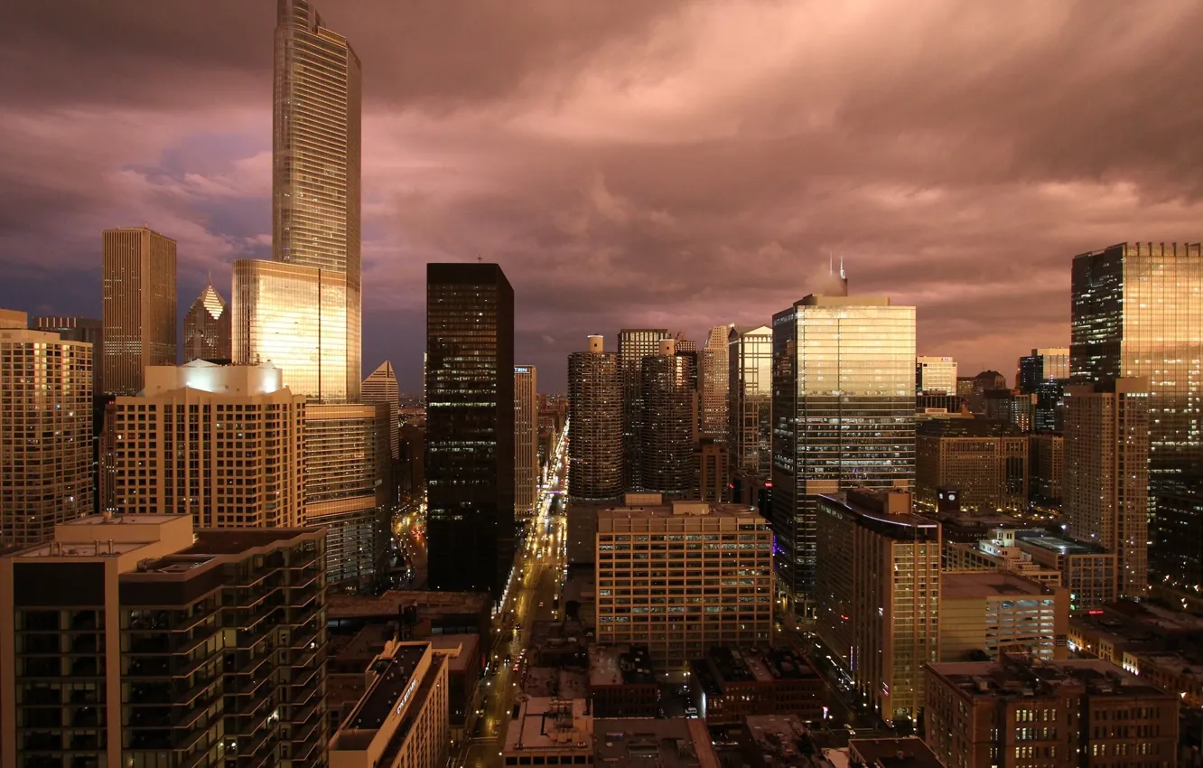 Фото обои здания, небоскребы, вечер, америка, чикаго, сша, chicago