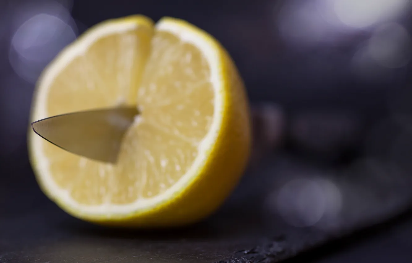 Фото обои макро, лимон, нож