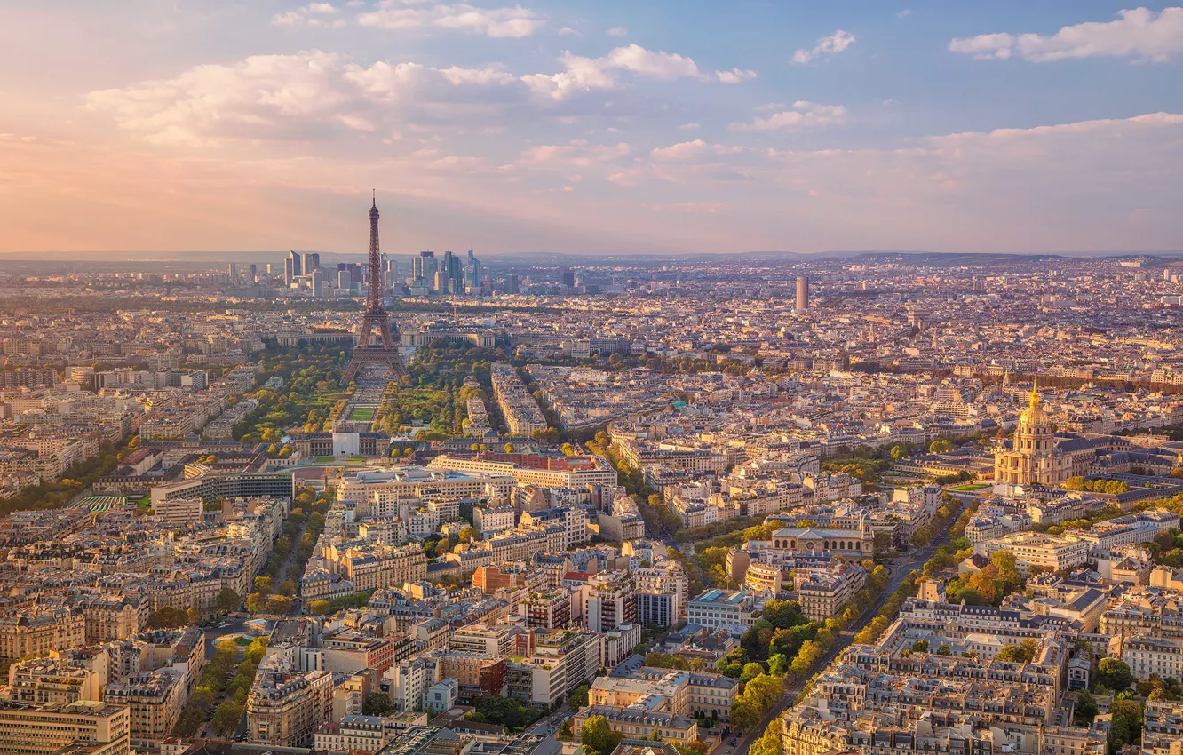 Фото обои Франция, Париж, дома, панорама, Эйфелева башня