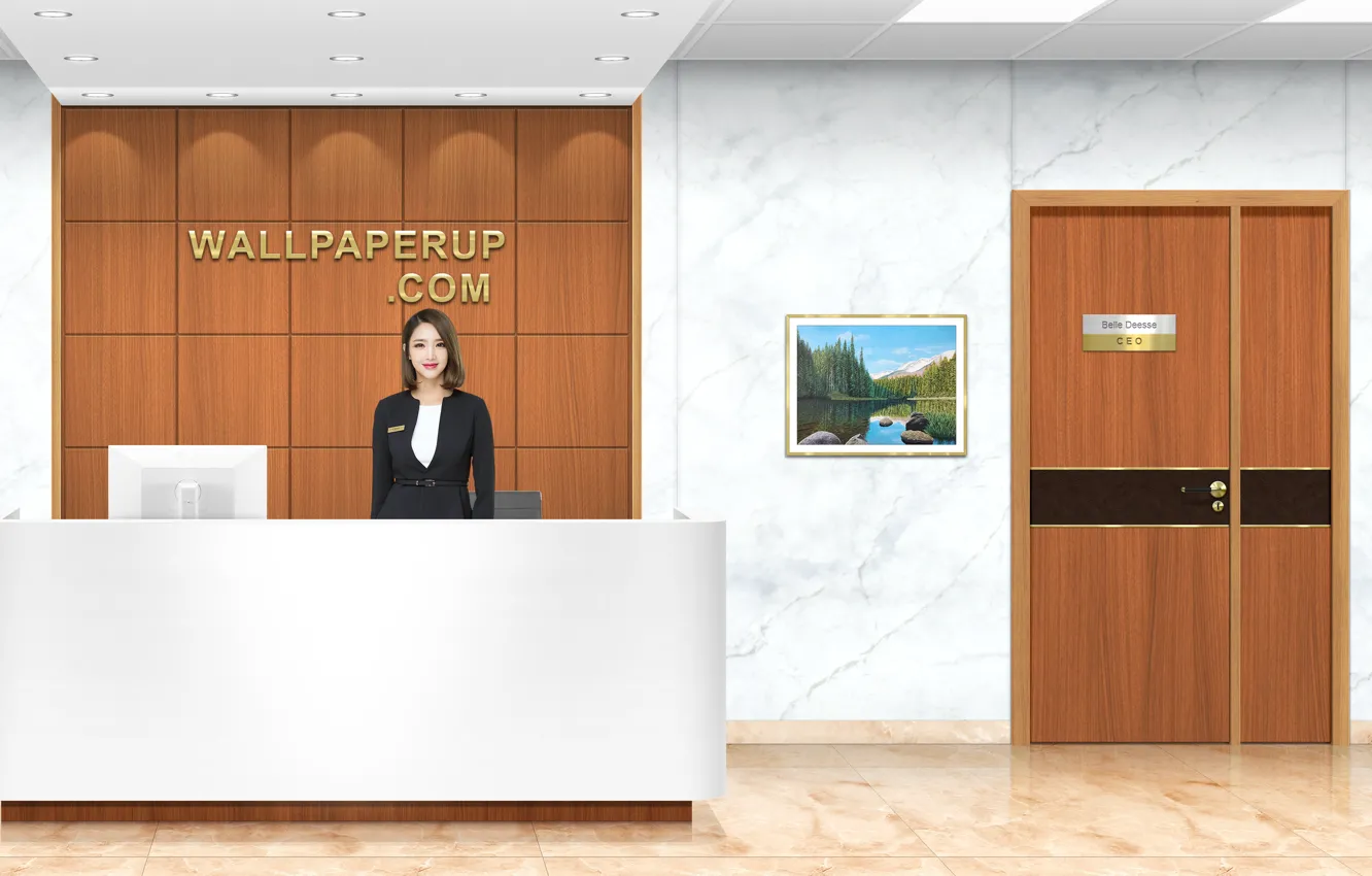 Фото обои woman, reception, reception desk