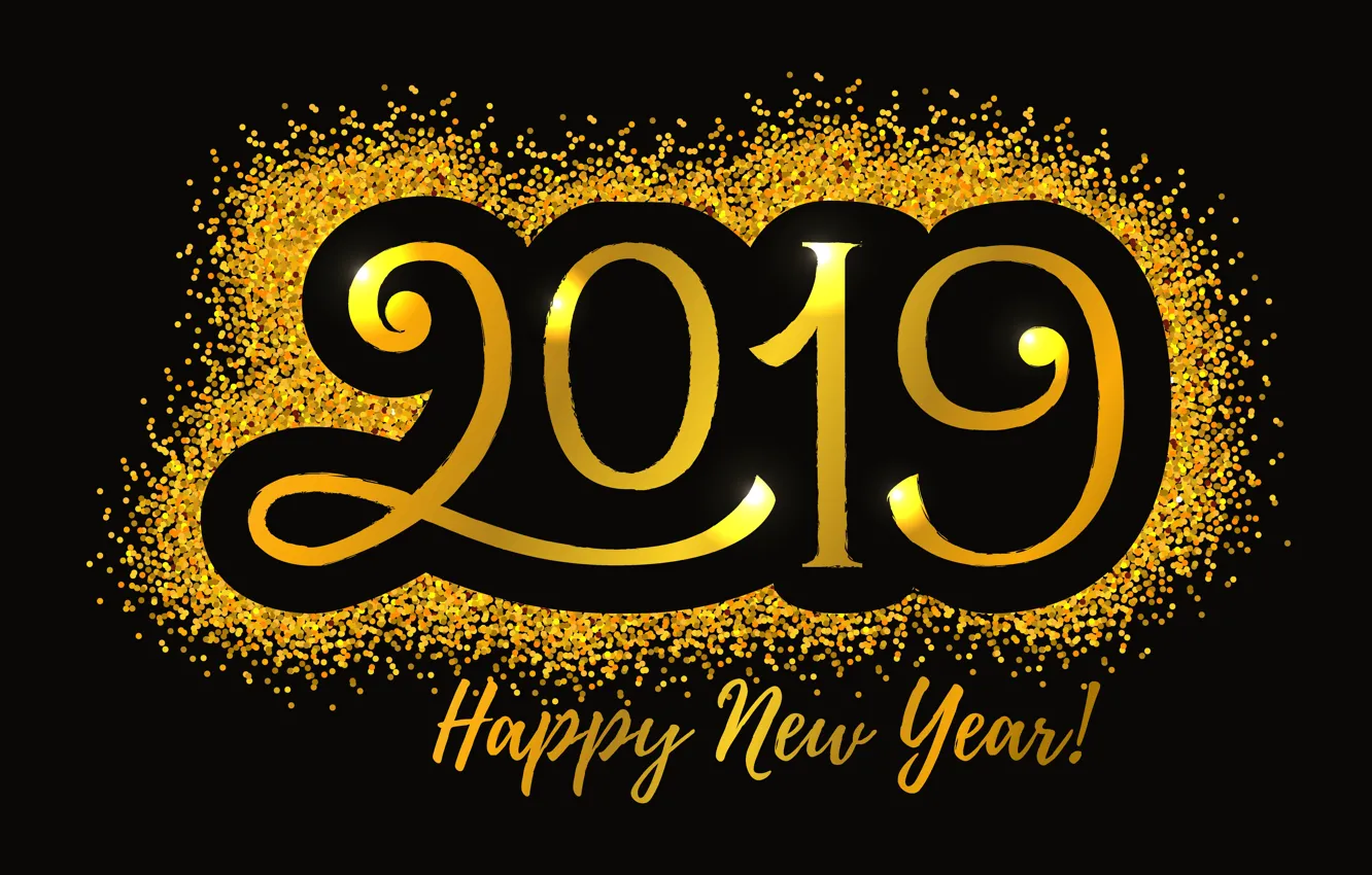 Фото обои золото, Новый Год, цифры, golden, черный фон, black, background, New Year