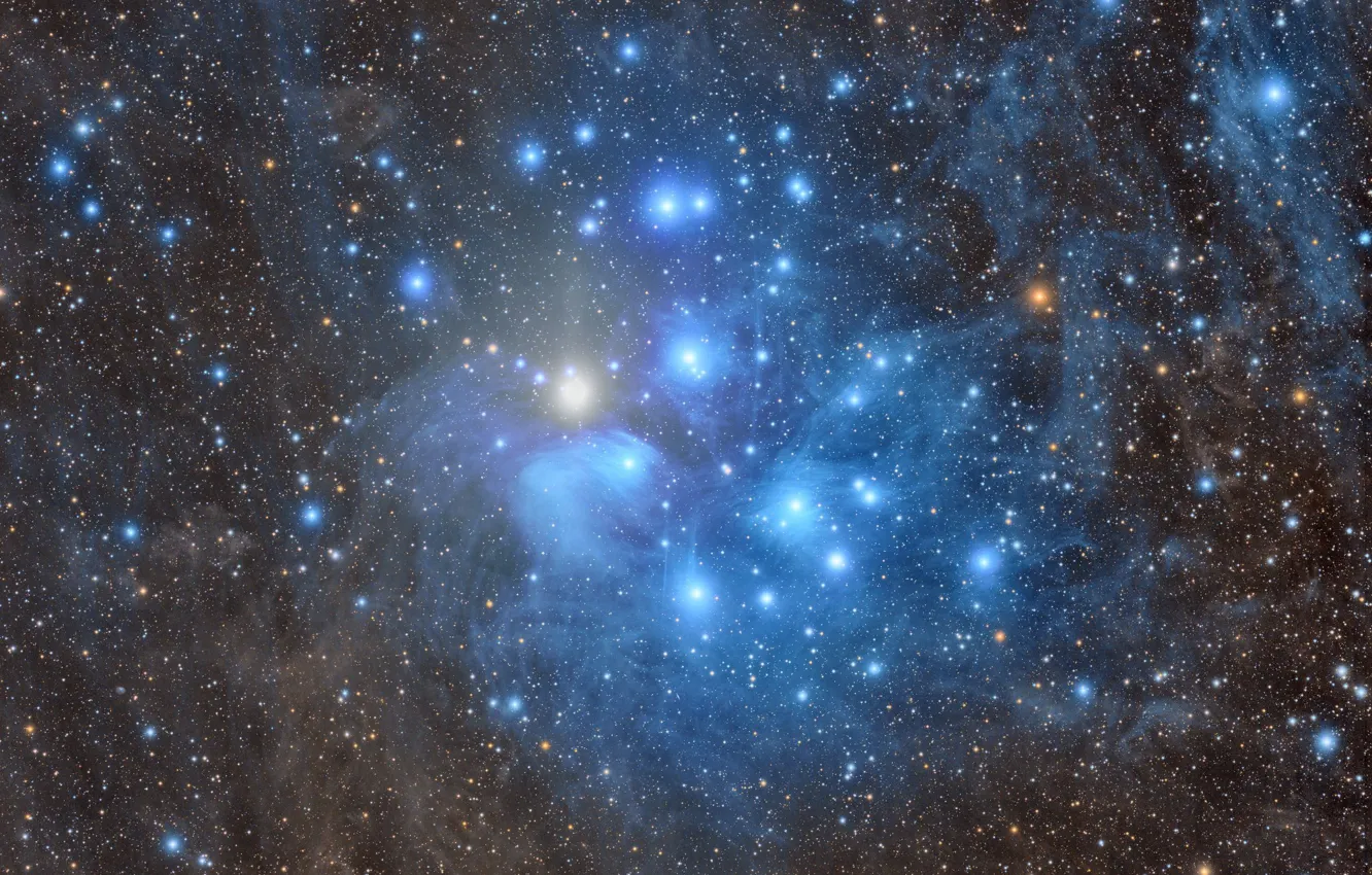 Фото обои звёзды, Плеяды, M45, рассеянное звёздное скопление