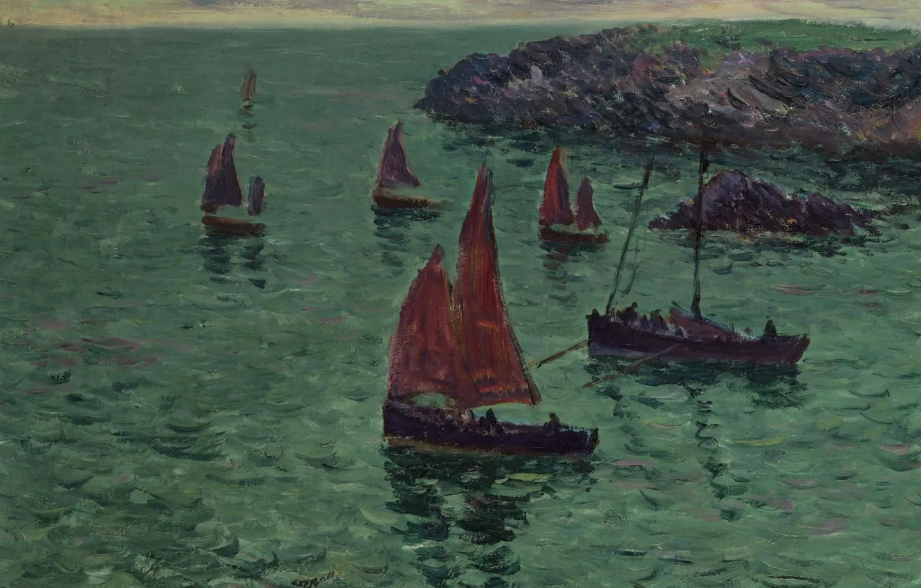 Фото обои пейзаж, картина, Лодки на Море, Henry Moret