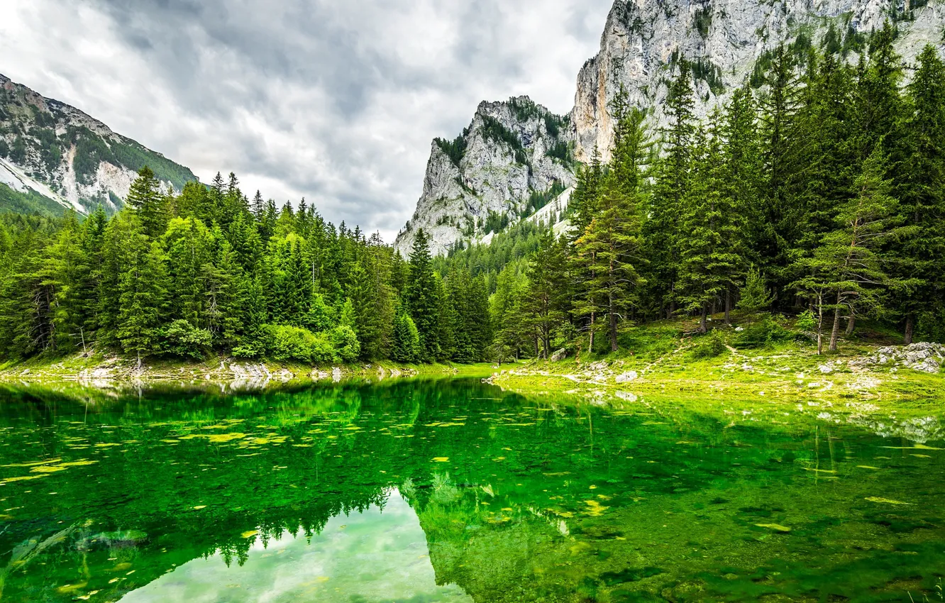 Фото обои пейзаж, горы, природа, красота, зелёная вода
