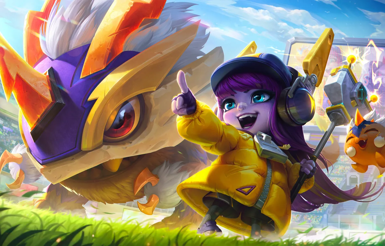 Фото обои фэнтези, монстры, девочка, арена, League of Legend, Lulu, KogMaw