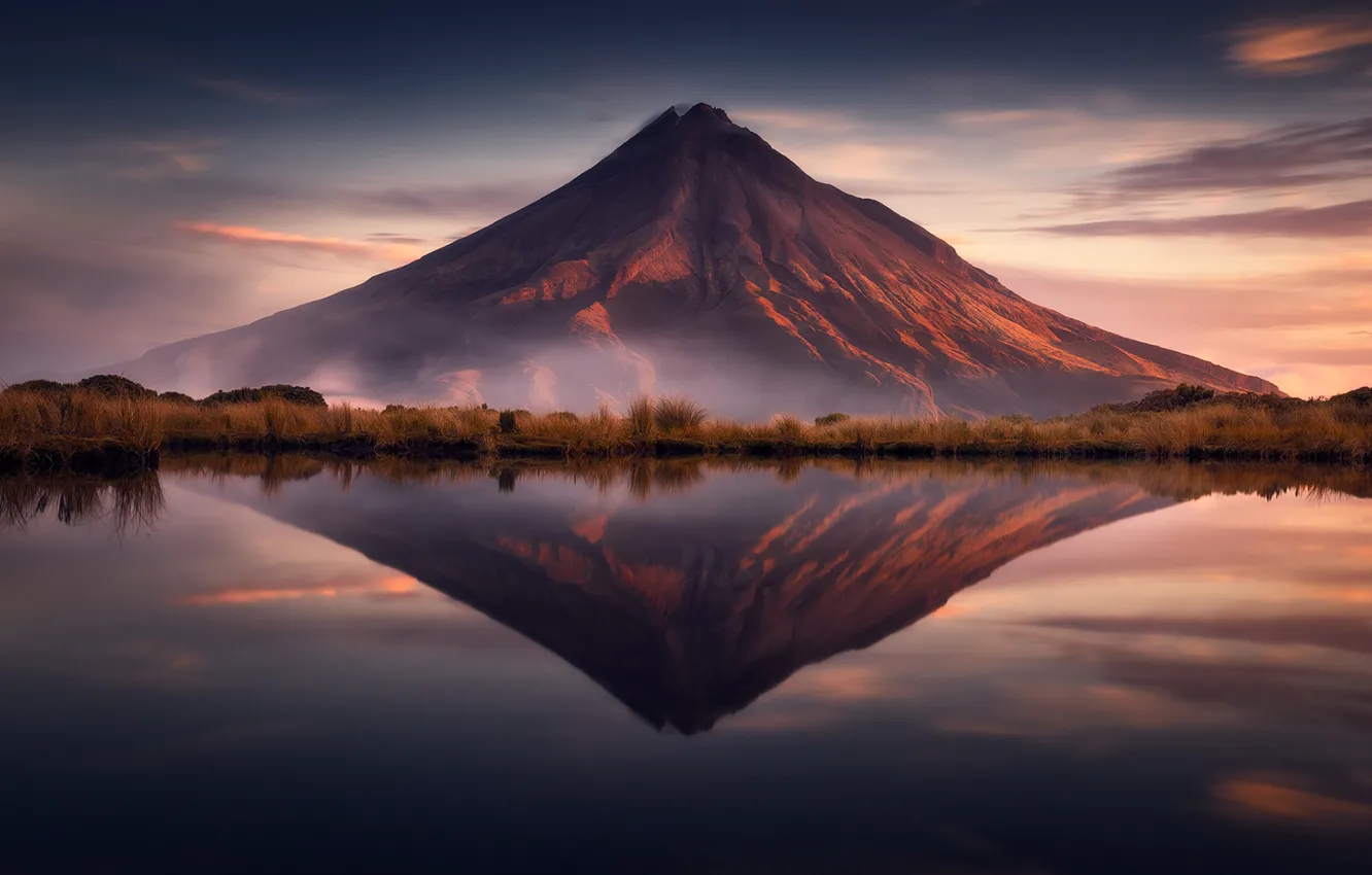 Фото обои отражение, вулкан, Таранаки