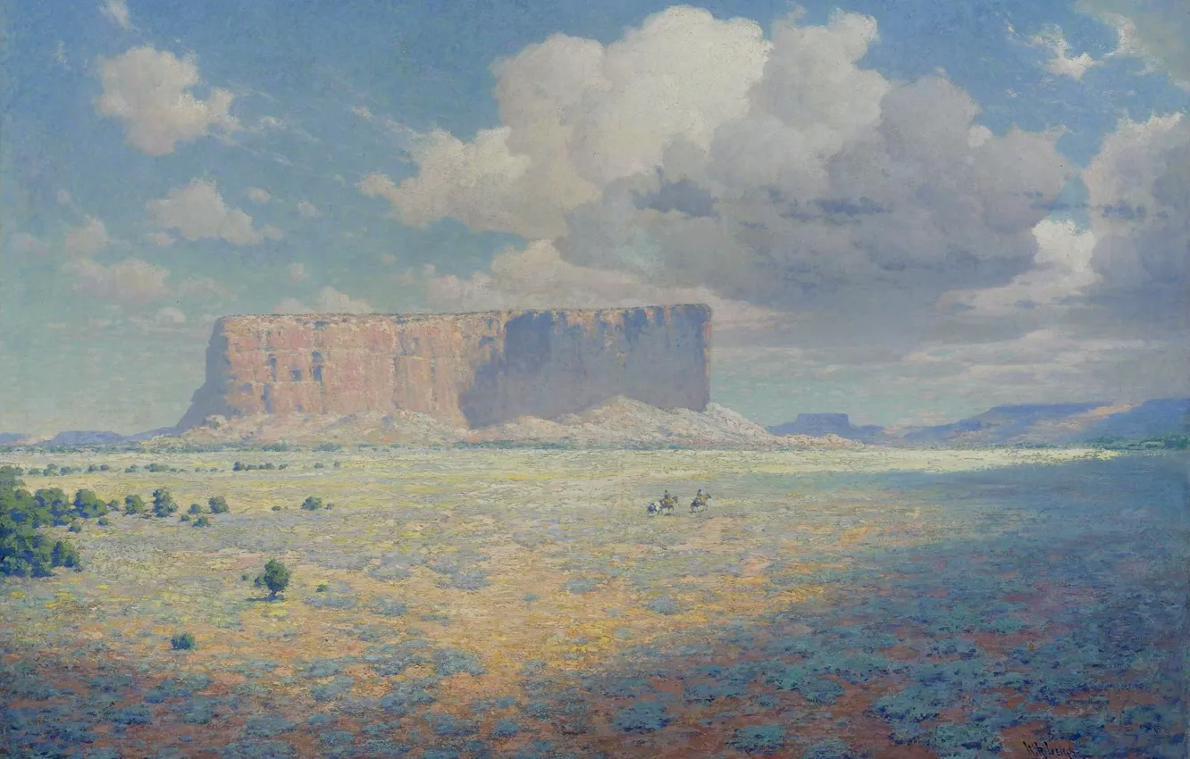 Фото обои картина, 1911, Уильям Робинсон Ли, William Robinson Leigh, Пейзаж в Аризоне с двумя всадниками