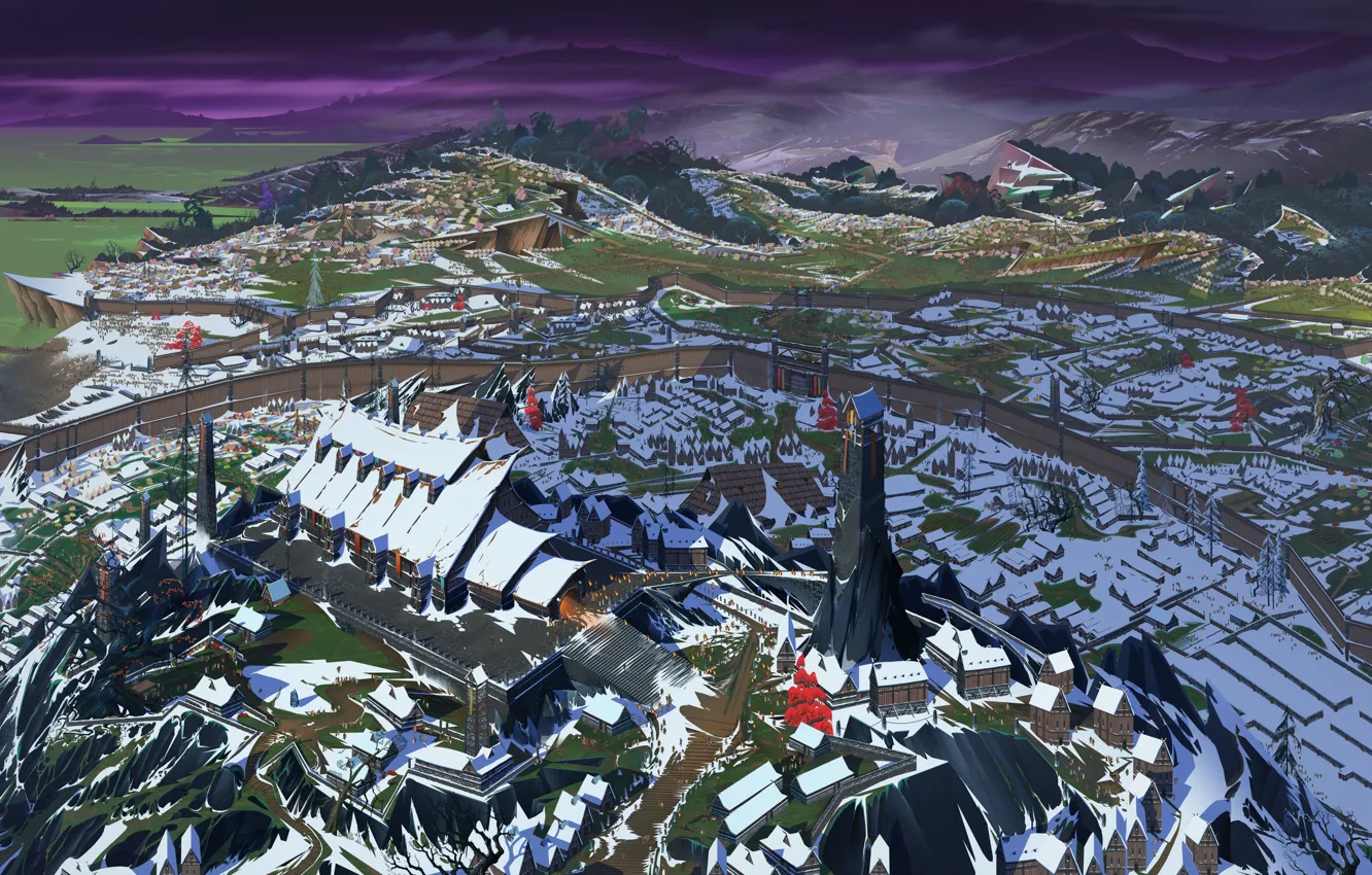 Фото обои пейзаж, город, арт, Banner Saga, arberrang
