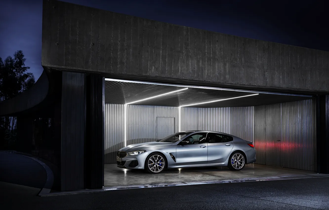 Фото обои свет, купе, вечер, гараж, BMW, Gran Coupe, 8-Series, 2019