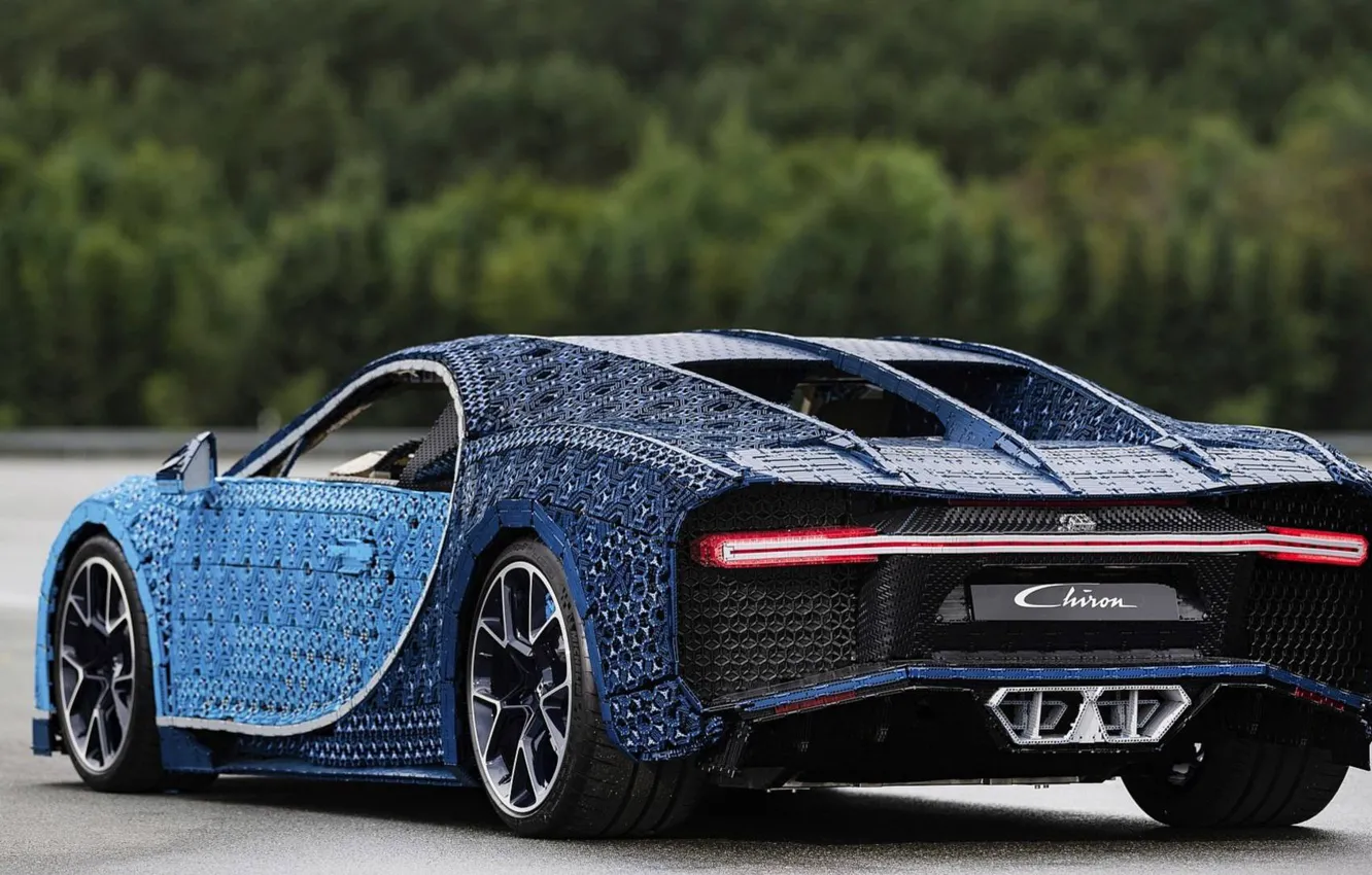 Фото обои машина, Bugatti, Лего, суперкар, supercar, Lego, синяя машина, Chiron