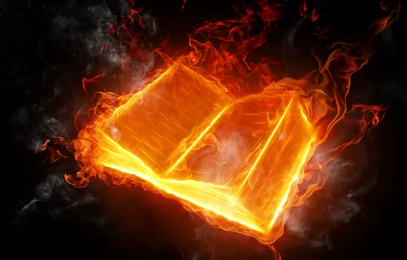 Фото обои фон, огонь, пламя, чёрный, языки, книга