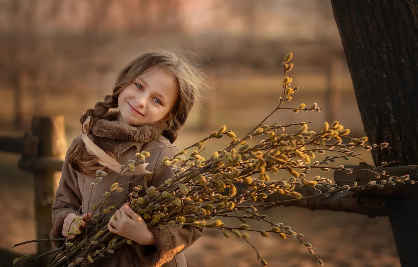 Фото обои весна, девочка, ива