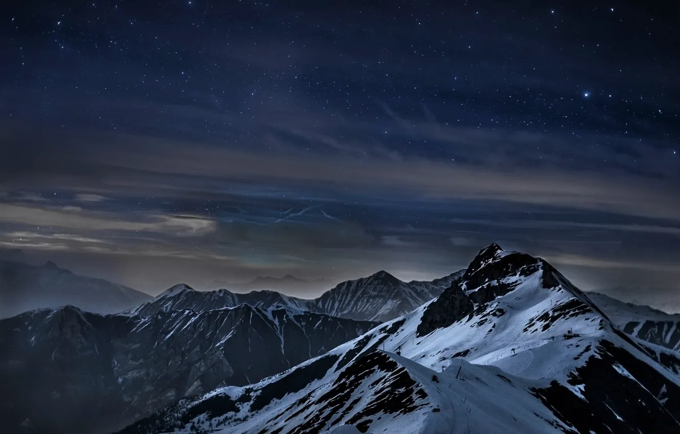 Фото обои горы, ночь, звёзды