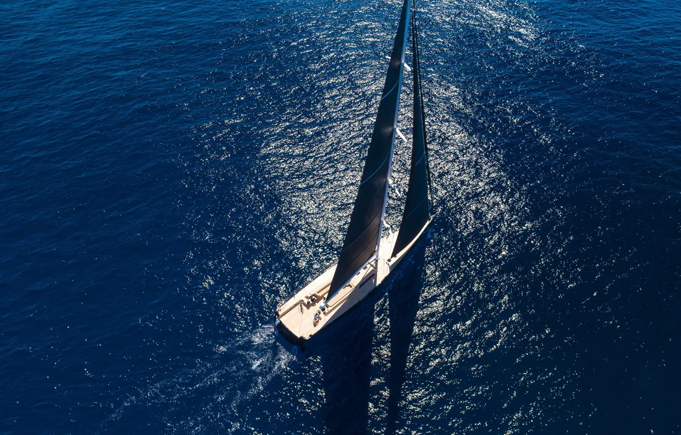 Фото обои путь, движение, океан, сверху, паруса, ocean, superyacht, суперяхта