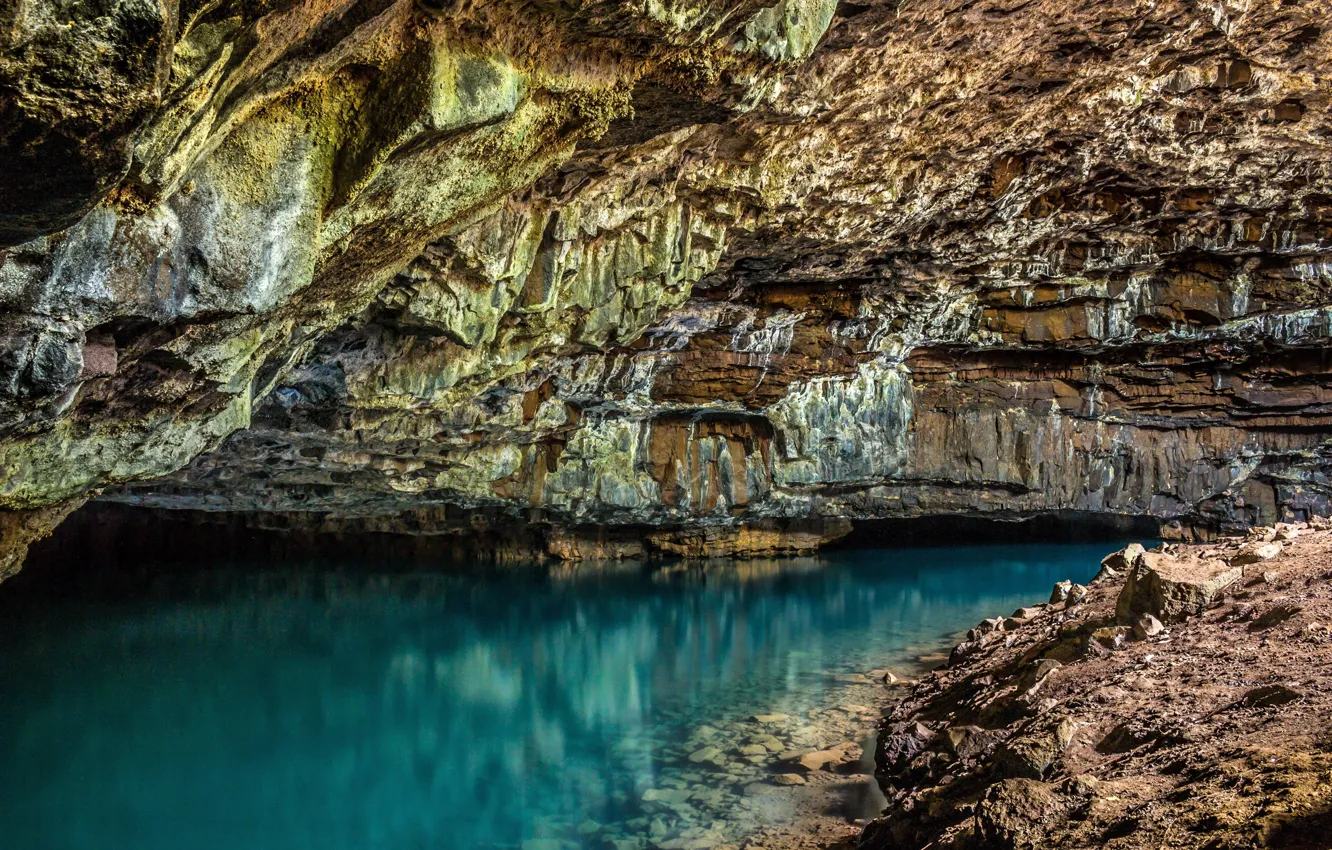 Фото обои ущелье, пещера, лазурное море