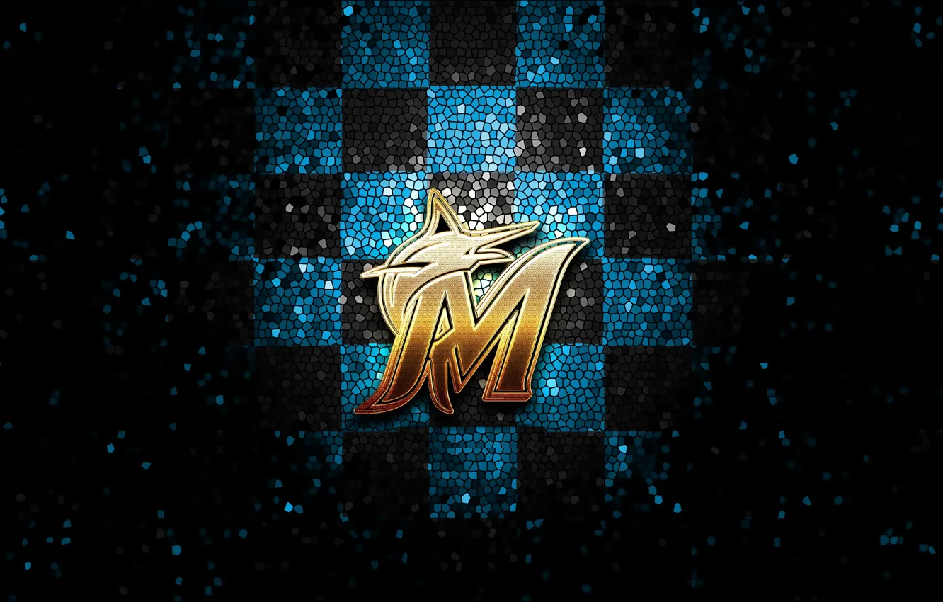 Фото обои wallpaper, logo, Sport, baseball, glitter, checkered, MLB, Miami Marlins